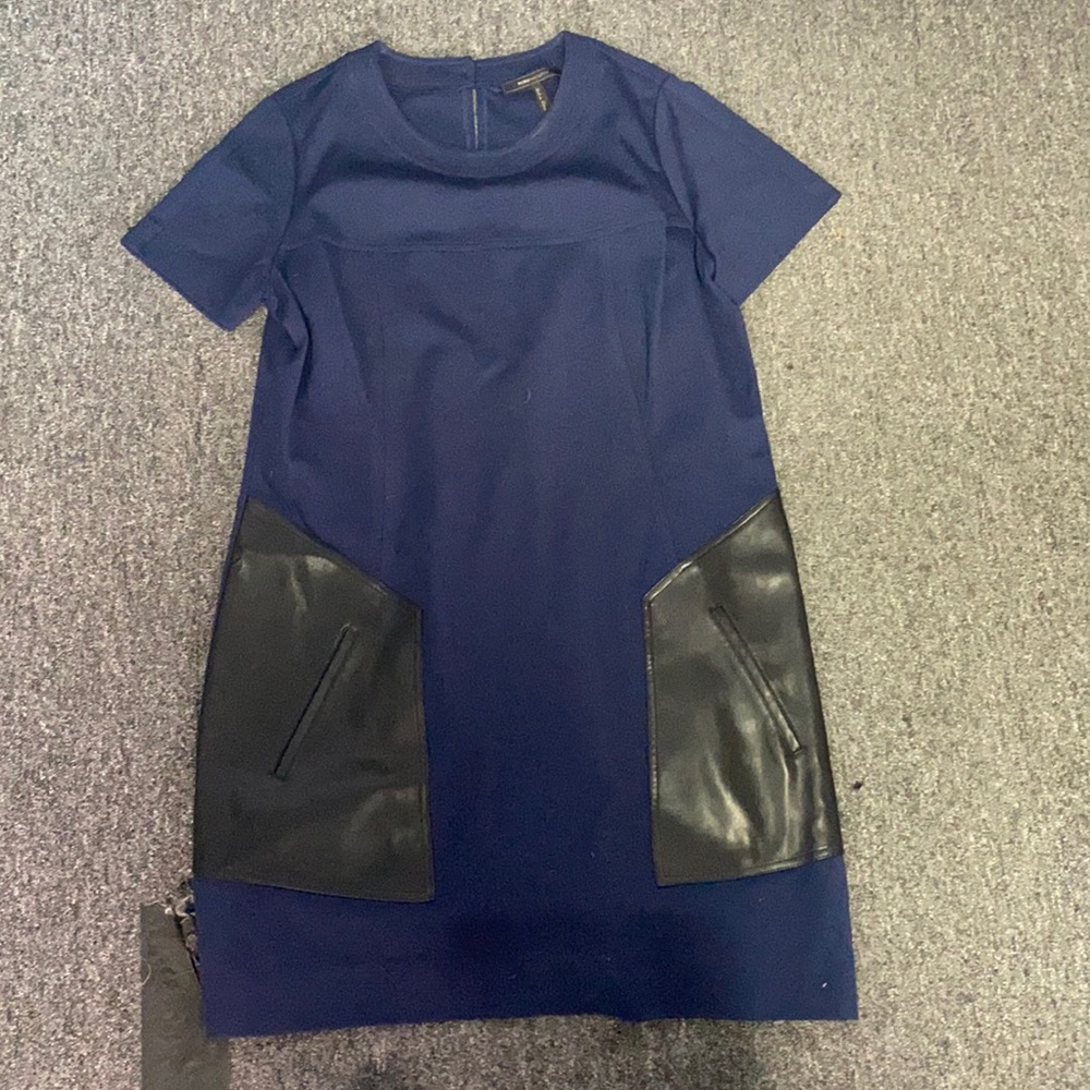 BCBG Navy and Leather dress worn1x size:L